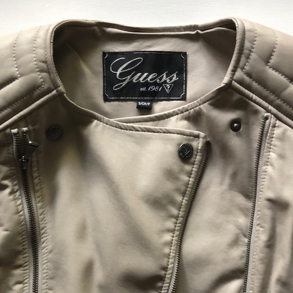 Guess Moto Asymmetrical Style Beige Zip Up Jacket - Picture 3 of 7